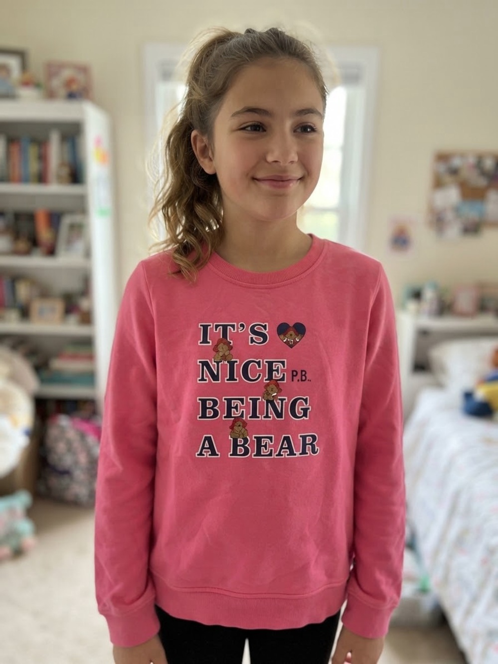 Paddington Bear Youth Pink Graphic Sweatshirt L 14 Crew Cotton French Terry Top